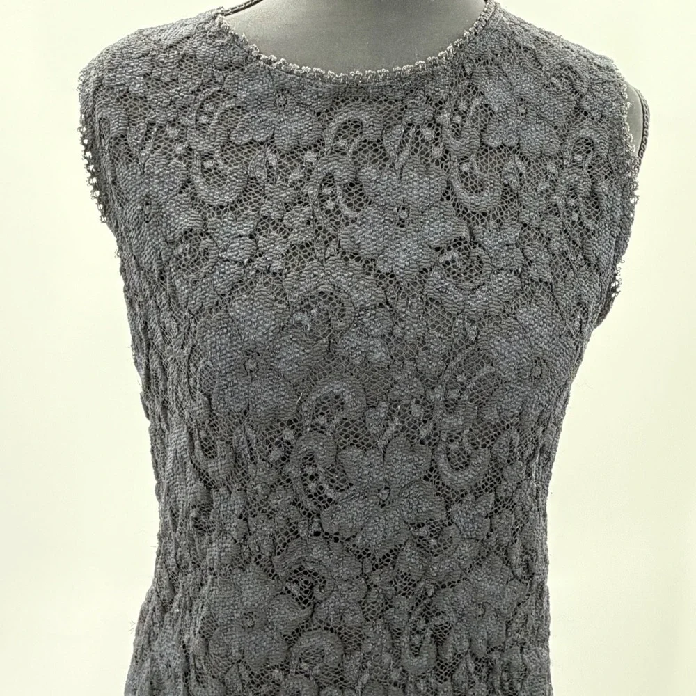Softwear by Mark Singer Lace Tank Top Sleeveless Floral Black Vintage Style S/M